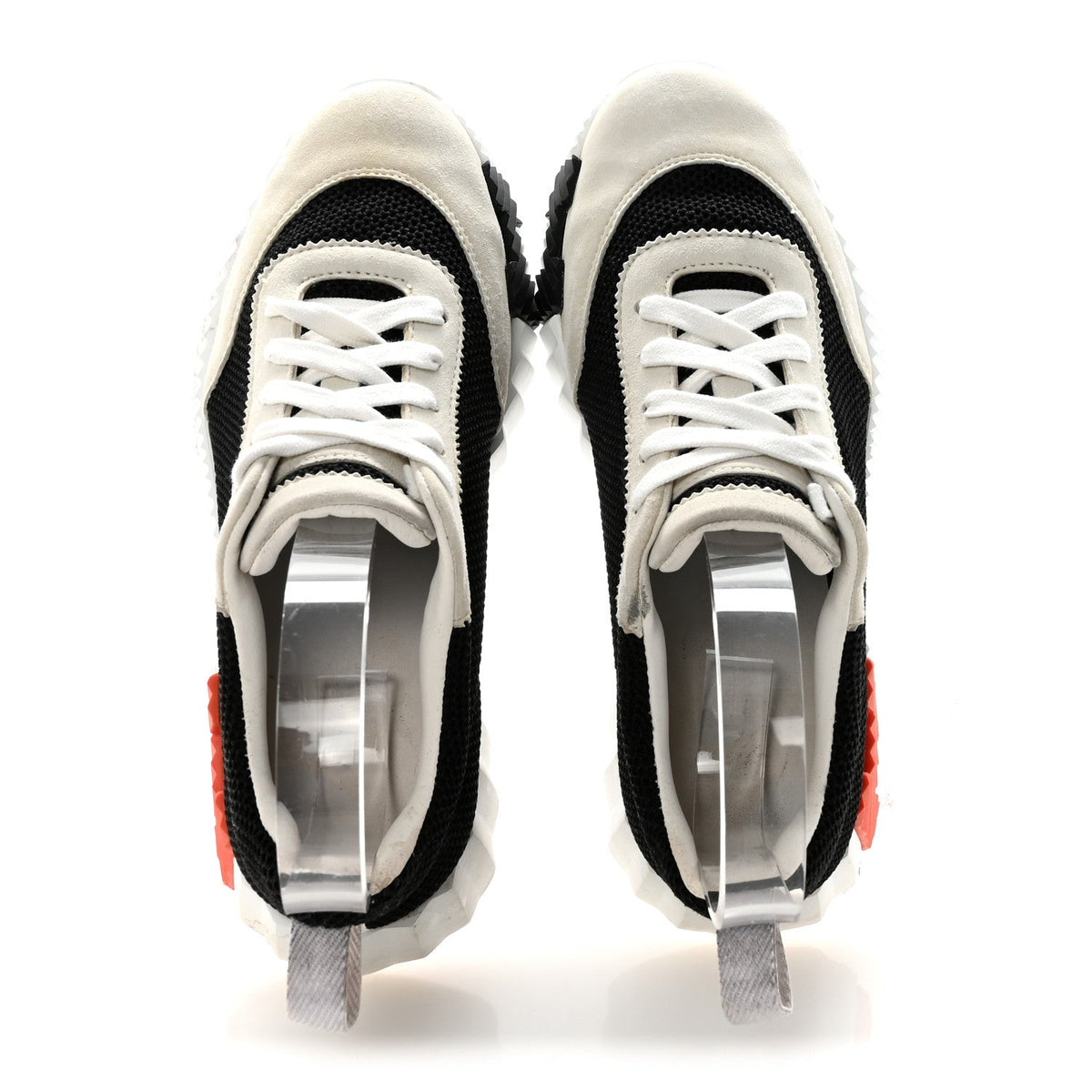 Hermes Air Mesh Suede Goatskin Women's Bouncing Sneakers 35 Black Orange