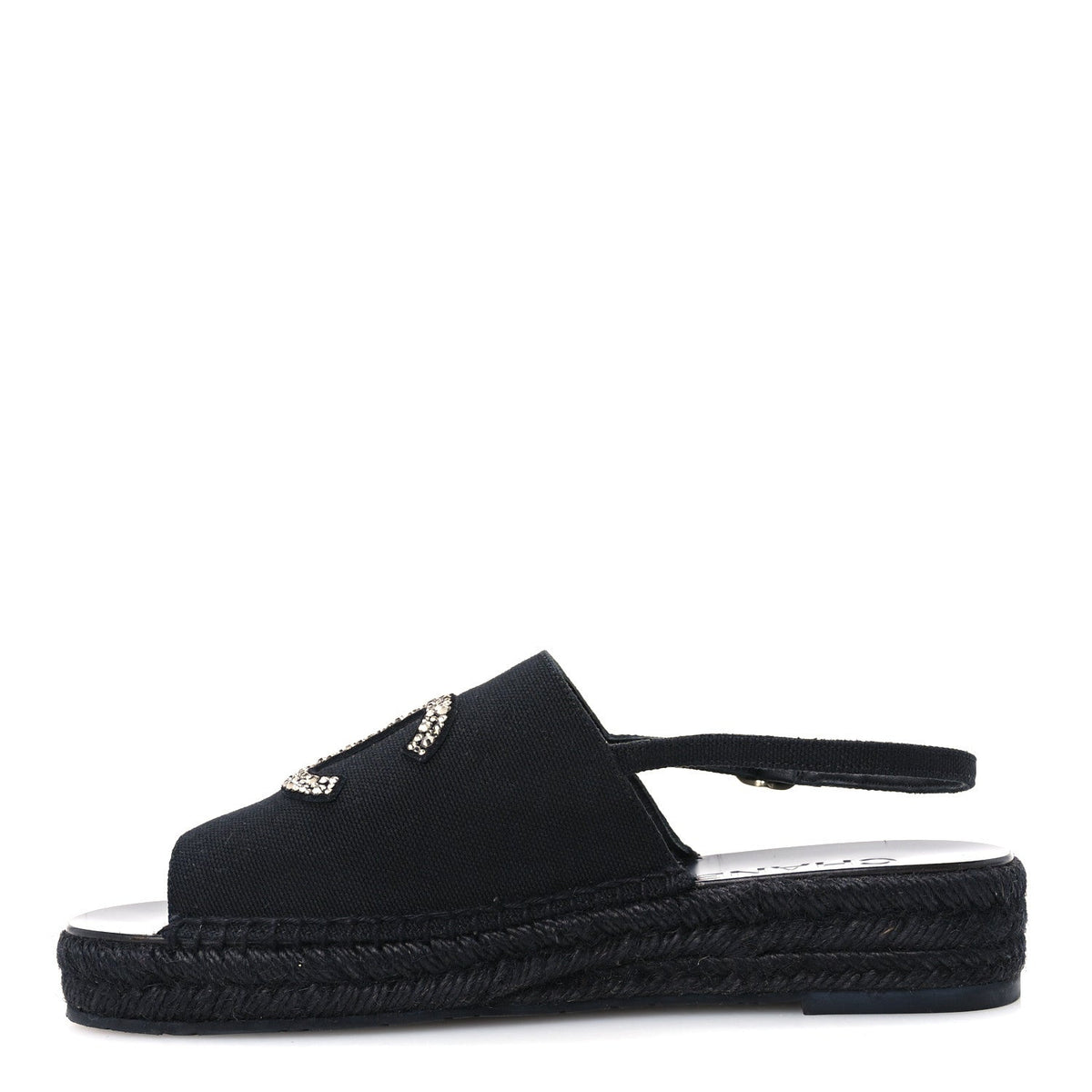 Chanel Canvas Strass CC Women's Espadrille Slingback Sandals 38 Black