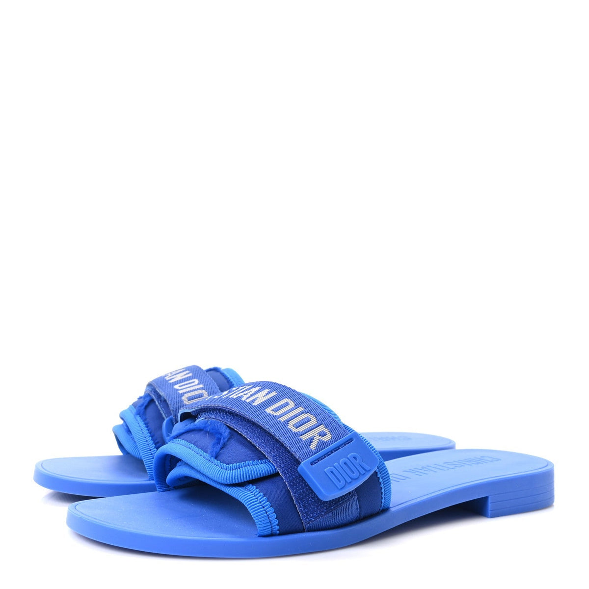 Christian Dior Technical Stretch Fabric Women's Dio(r)evolution Slide Sandals 35 Blue Fluo