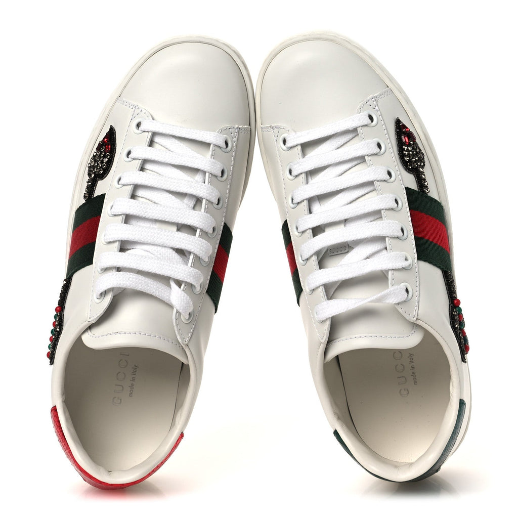 Gucci Calfskin Web Studded Women's Arrow Ace Sneakers 35.5 White