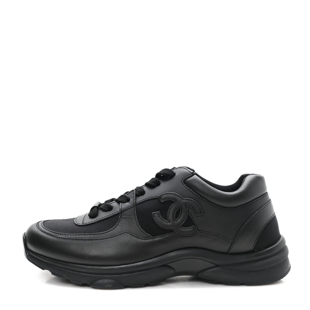 Chanel Calfskin Lambskin Women's CC Uniform Sneakers 41 Black