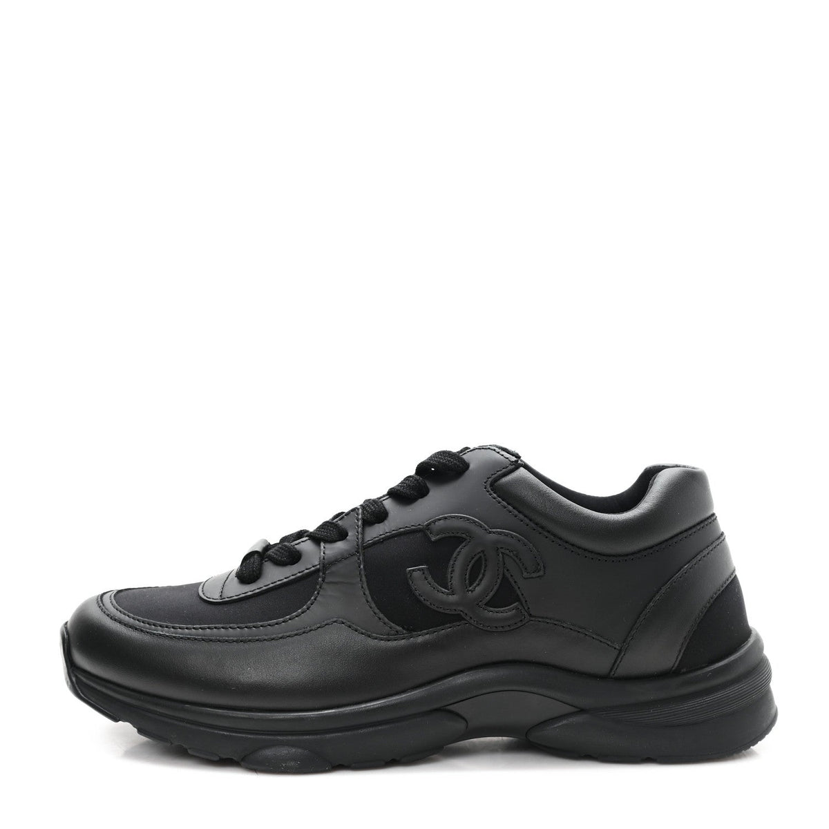 Chanel Calfskin Lambskin Women's CC Uniform Sneakers 41 Black