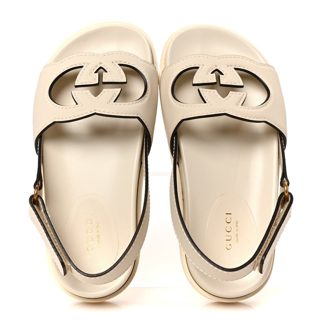 Gucci Softy Calfskin Women's Interlocking G Slingback Sandals 35.5 Mystic White