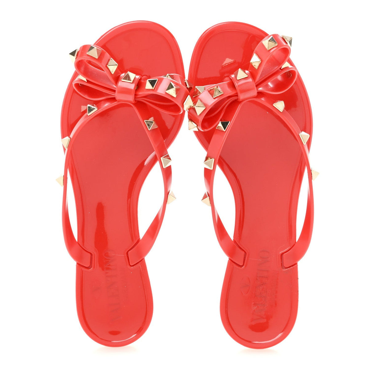 Valentino Garavani PVC Jelly Women's Rockstud Bow Thong Sandals 35 Rosso