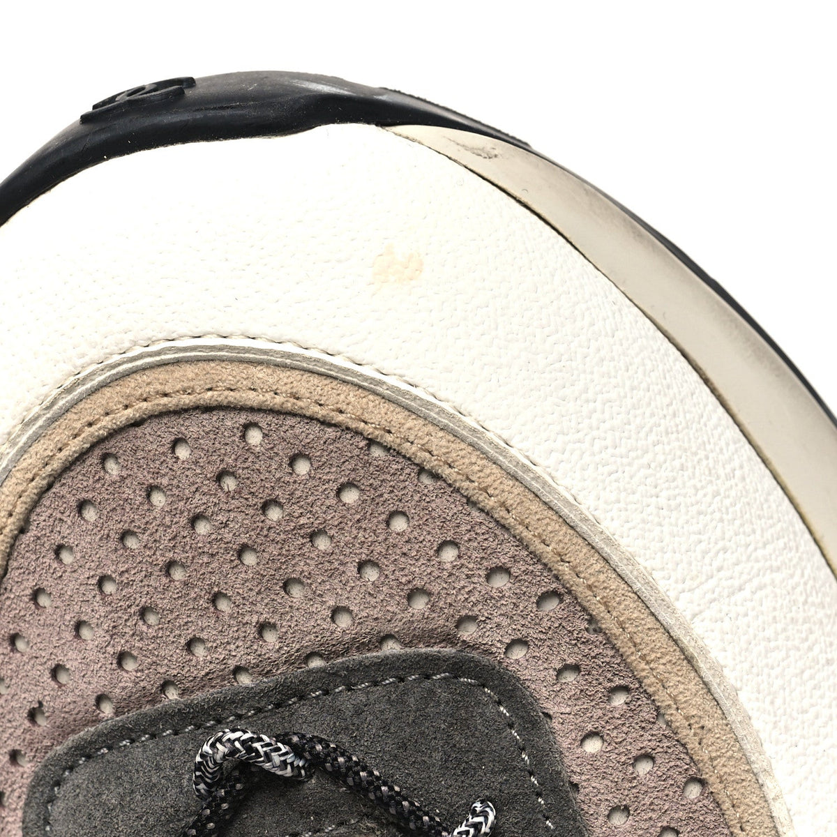 Chanel Fabric Suede Calfskin Mesh Women's CC Sneakers 42 White Grey Purple