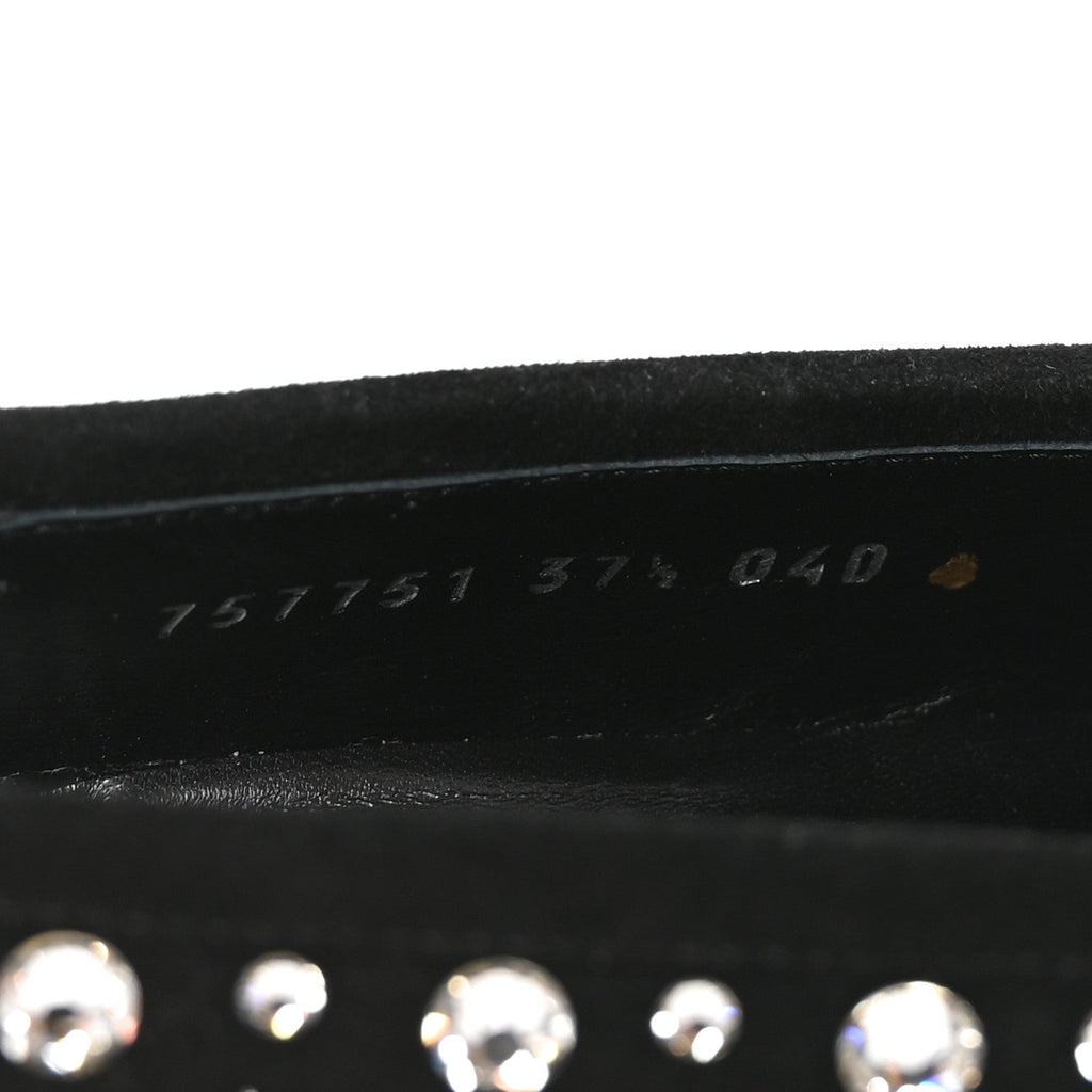 Gucci Suede Velvet Women's Crystal GG Jordaan Loafers 37.5 Black