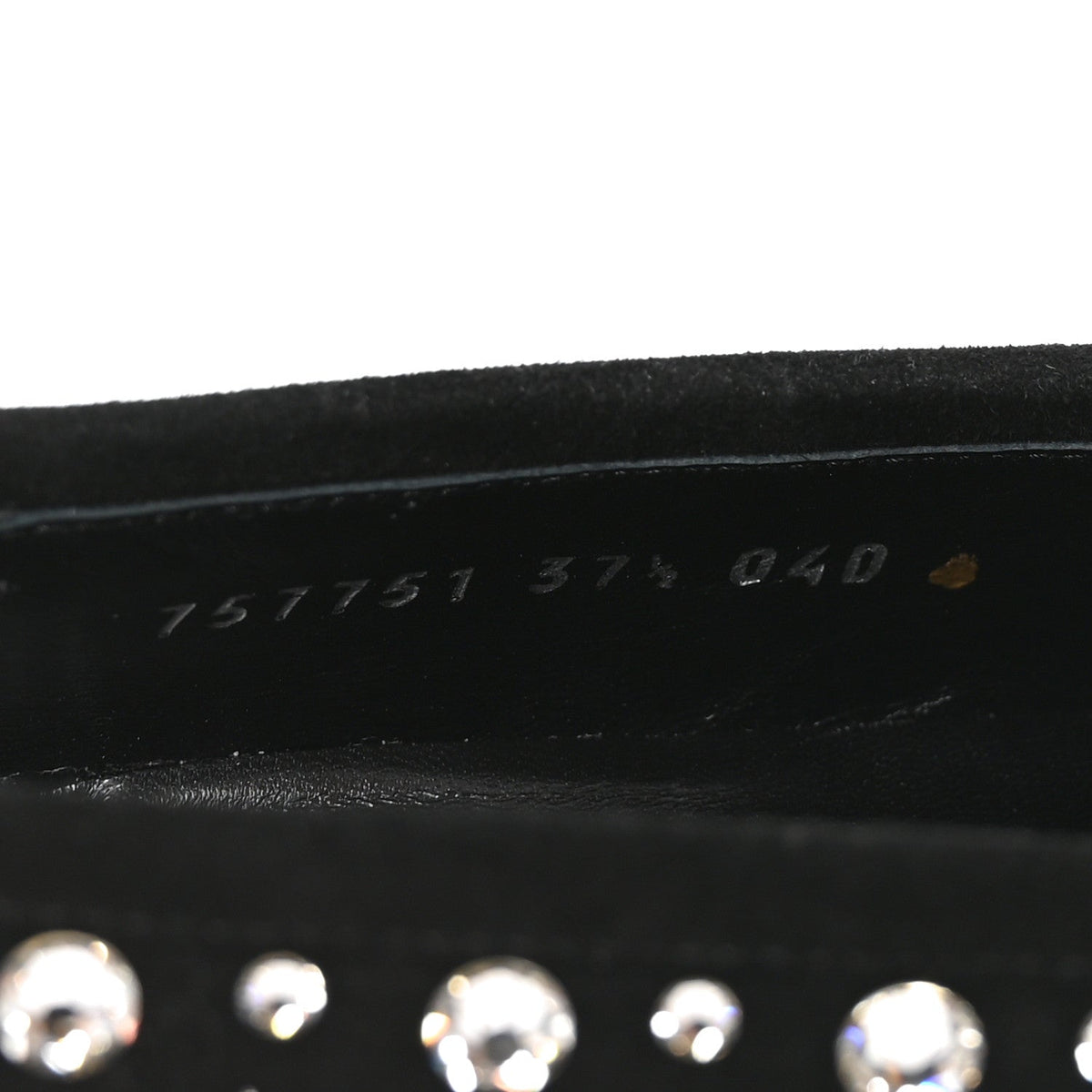 Gucci Suede Velvet Women's Crystal GG Jordaan Loafers 37.5 Black