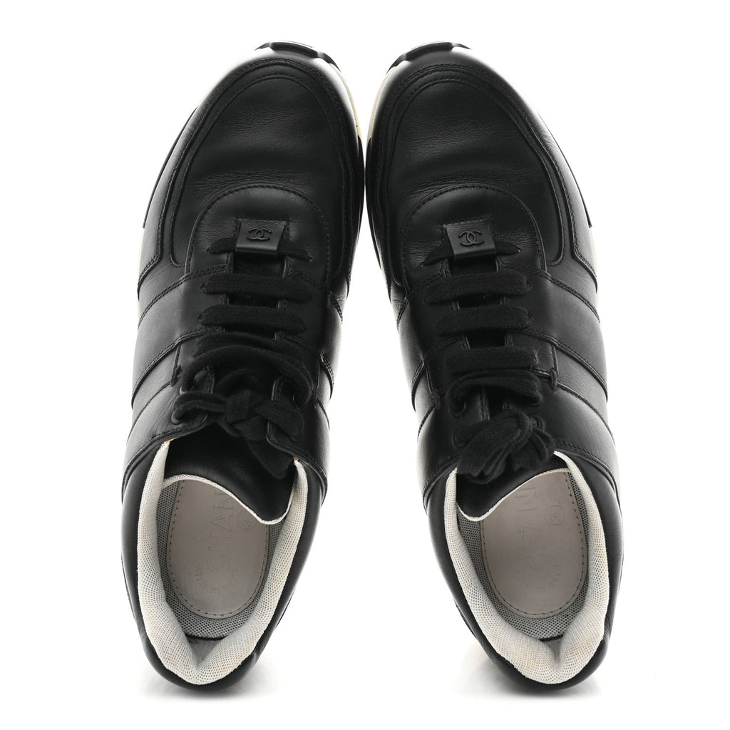 Chanel Calfskin Tweed Women's CC Sneakers 41 Black White