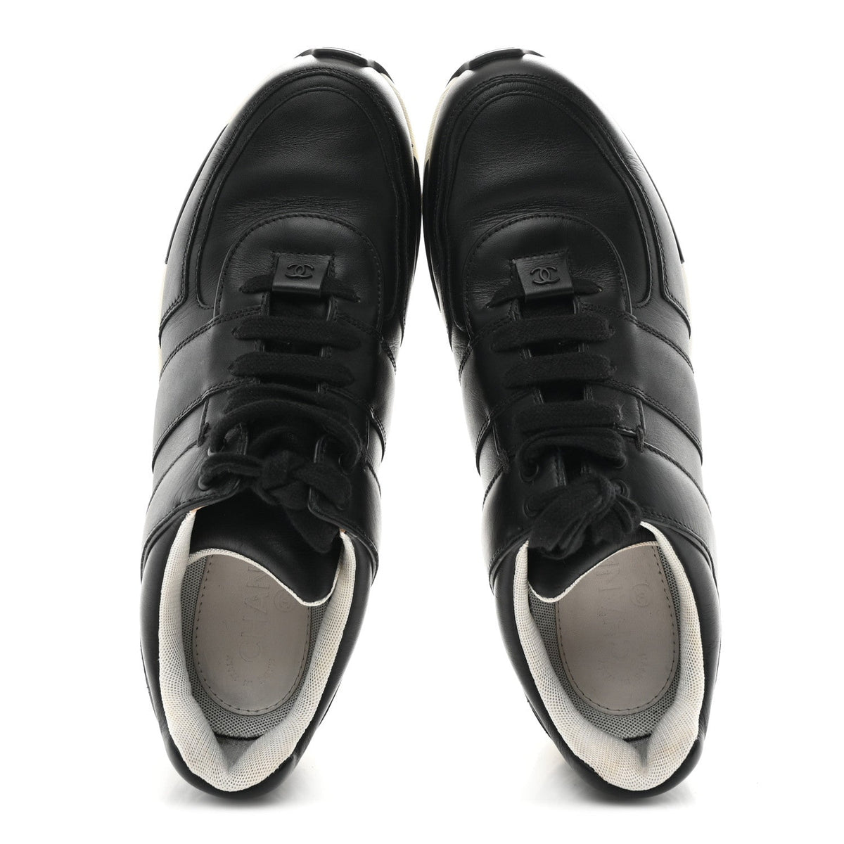 Chanel Calfskin Tweed Women's CC Sneakers 41 Black White