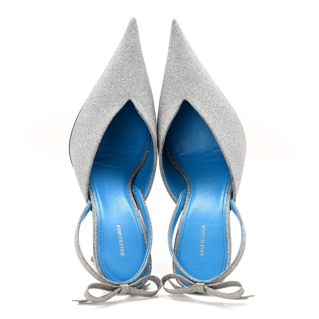 Balenciaga Glitter Women's Knife Slingback Mules 38 Silver Blue