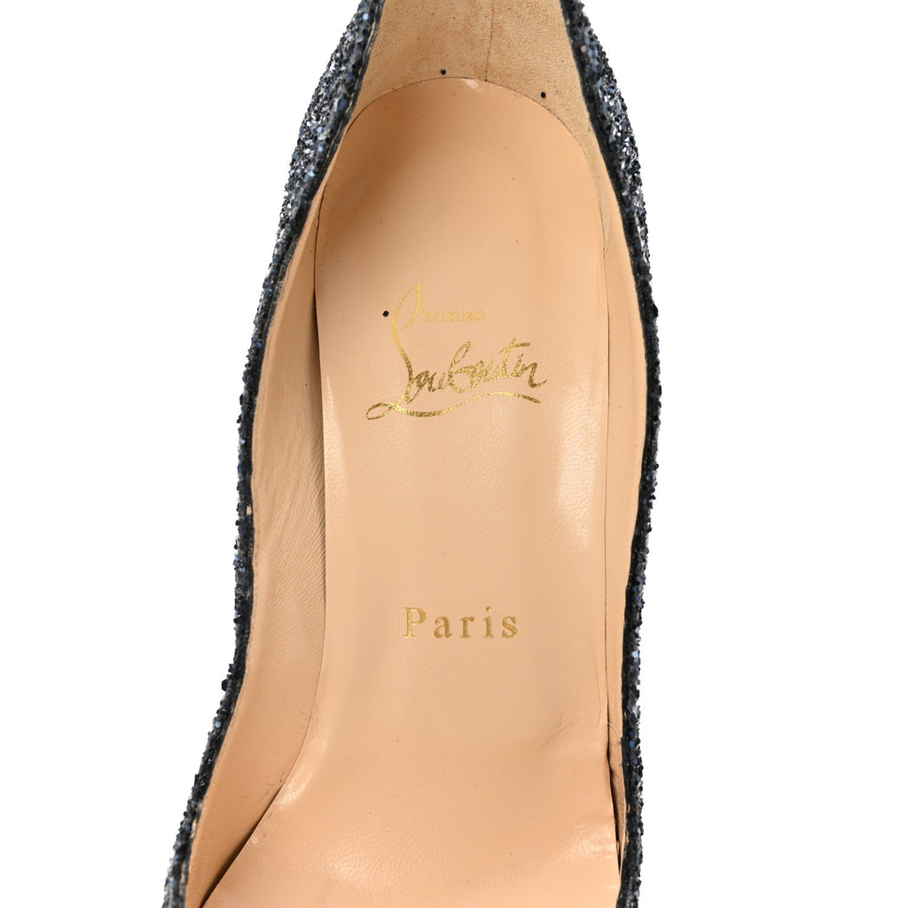 Christian Louboutin Glitter Leather Women's Very Prive 120 Pumps 37 Bleu Marine