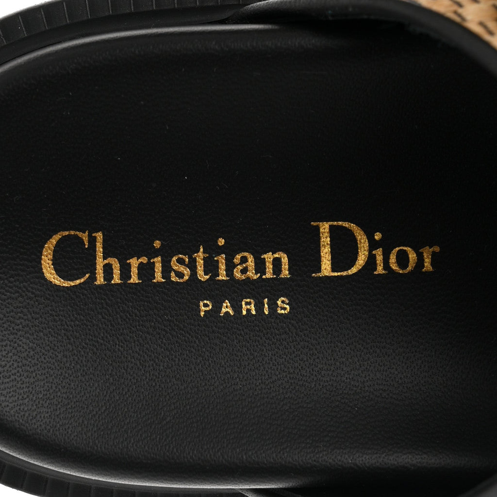Christian Dior Raffia Women's Dioract Slide Sandals 36.5 Straw Black