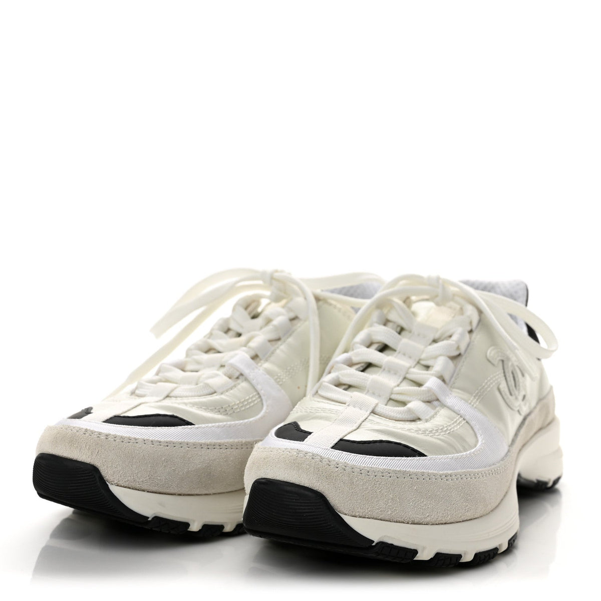 Chanel Calfskin Suede CC Women's Sneakers 36.5 White Black