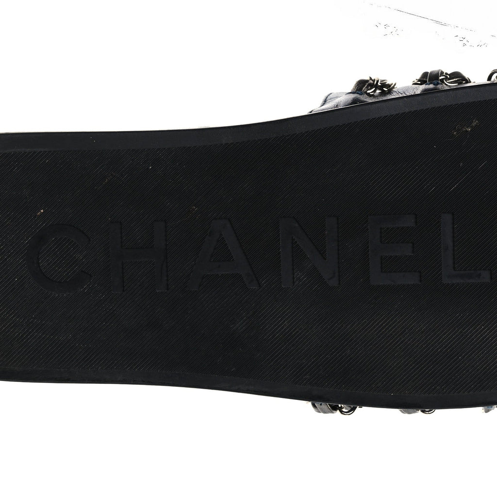 Chanel Lambskin Women's Fantasy Chain Flat Sandals 40 Dark Blue