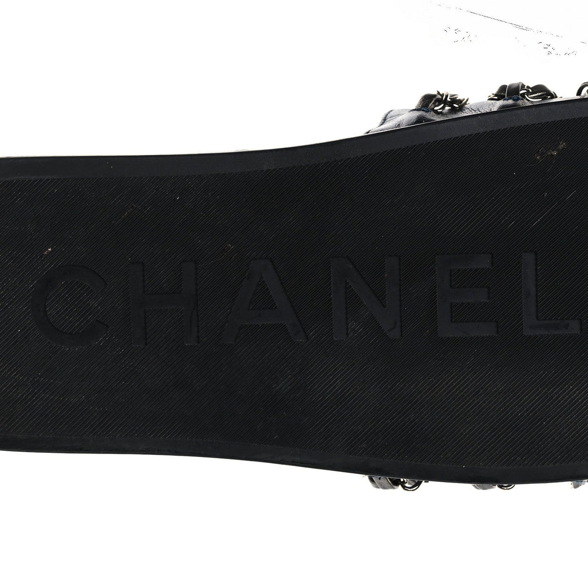 Chanel Lambskin Women's Fantasy Chain Flat Sandals 40 Dark Blue