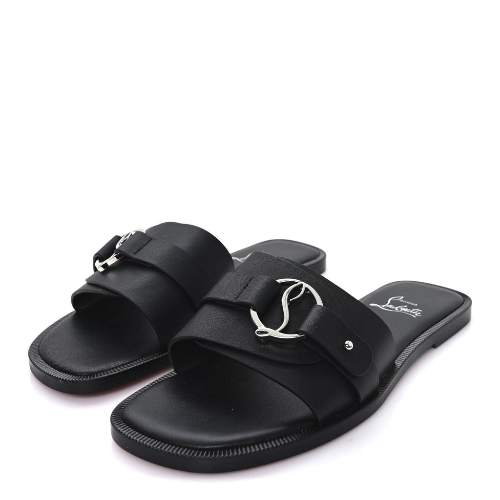 Christian Louboutin Calfskin Women's Her In Roma Flat Slides 37.5 Black