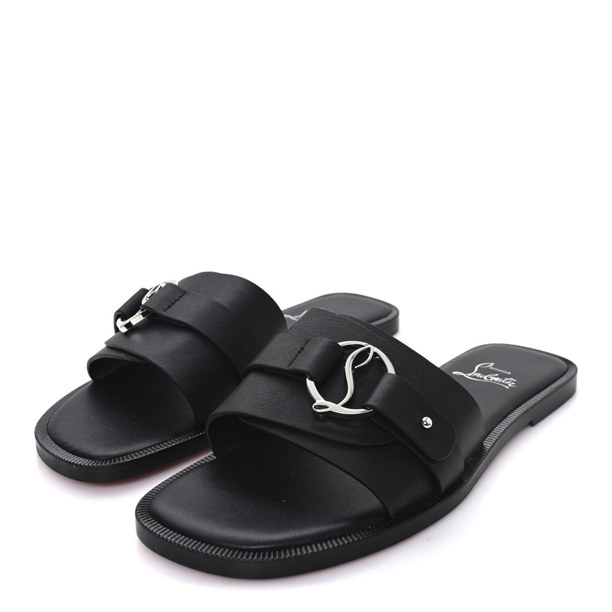 Christian Louboutin Calfskin Women's Her In Roma Flat Slides 37.5 Black