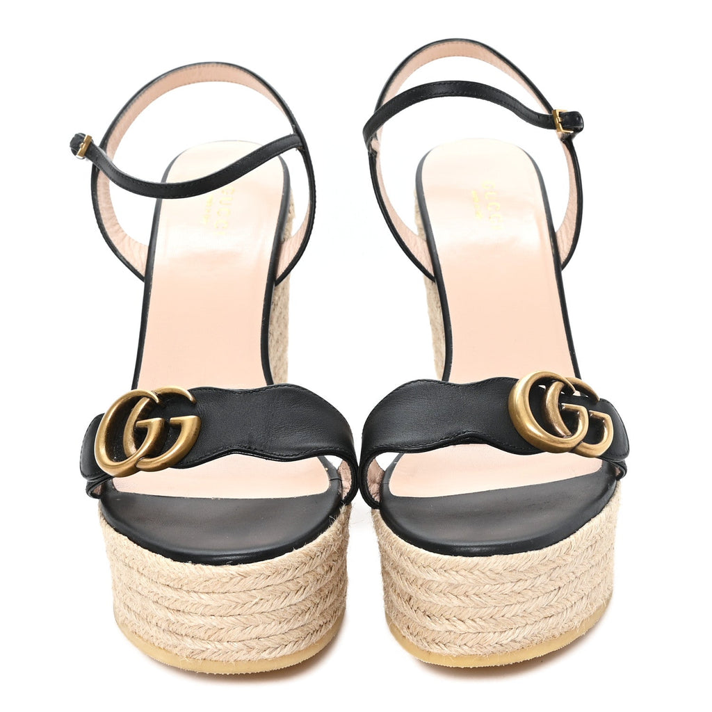 Gucci Nappa Matelasse Women's GG Marmont 45/130mm Espadrille Wedges 39.5 Black