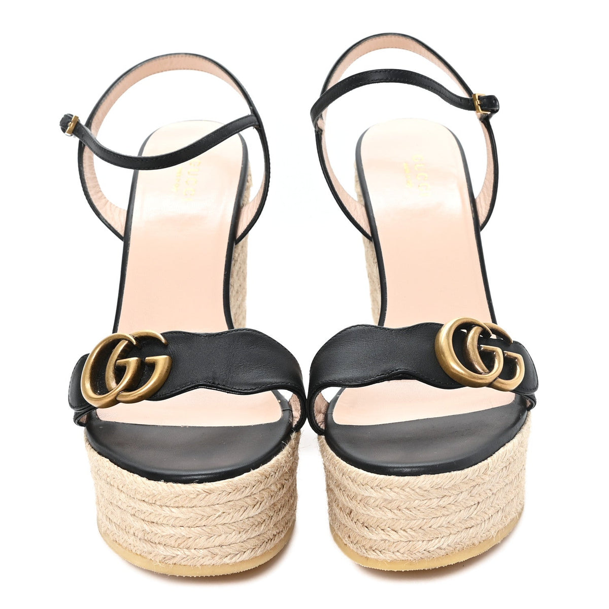 Gucci Nappa Matelasse Women's GG Marmont 45/130mm Espadrille Wedges 39.5 Black