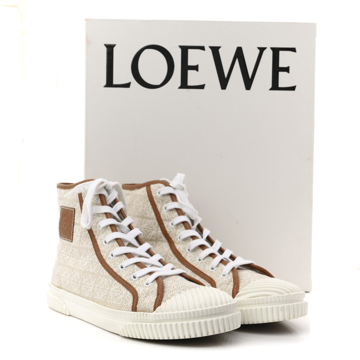 Loewe Jacquard Calfskin Men's Anagram High Top Sneakers 42 Natural White