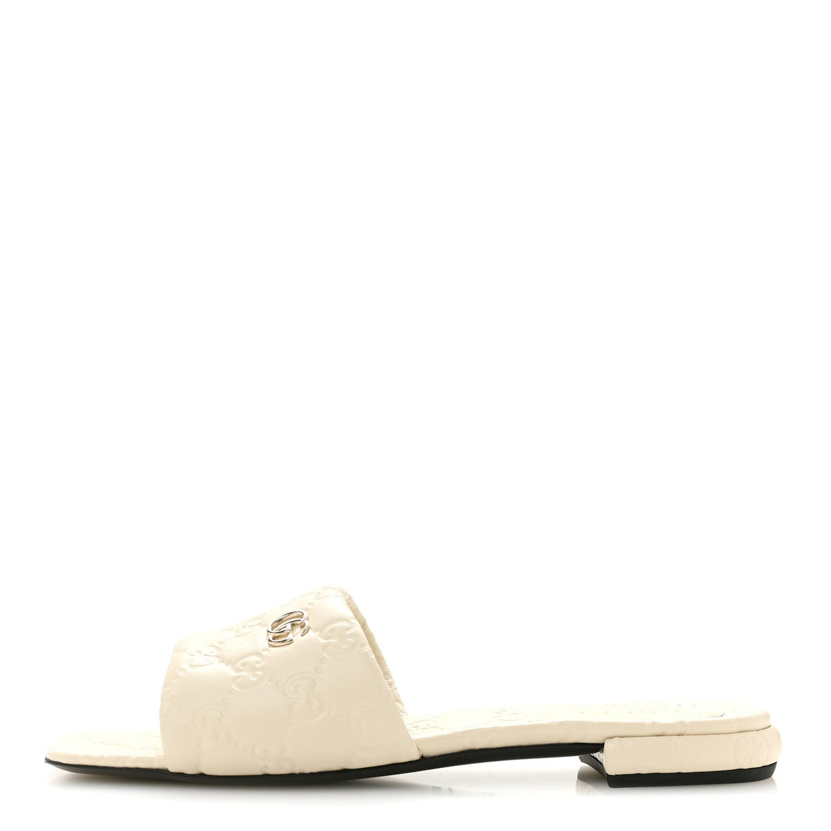 Gucci Nappa Women's Double GG Flat Slide Sandals 38.5 New Ivoire