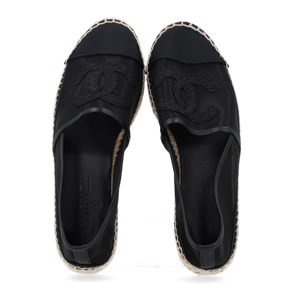 Chanel Mesh Grosgrain Women's CC Espadrilles 40 Black