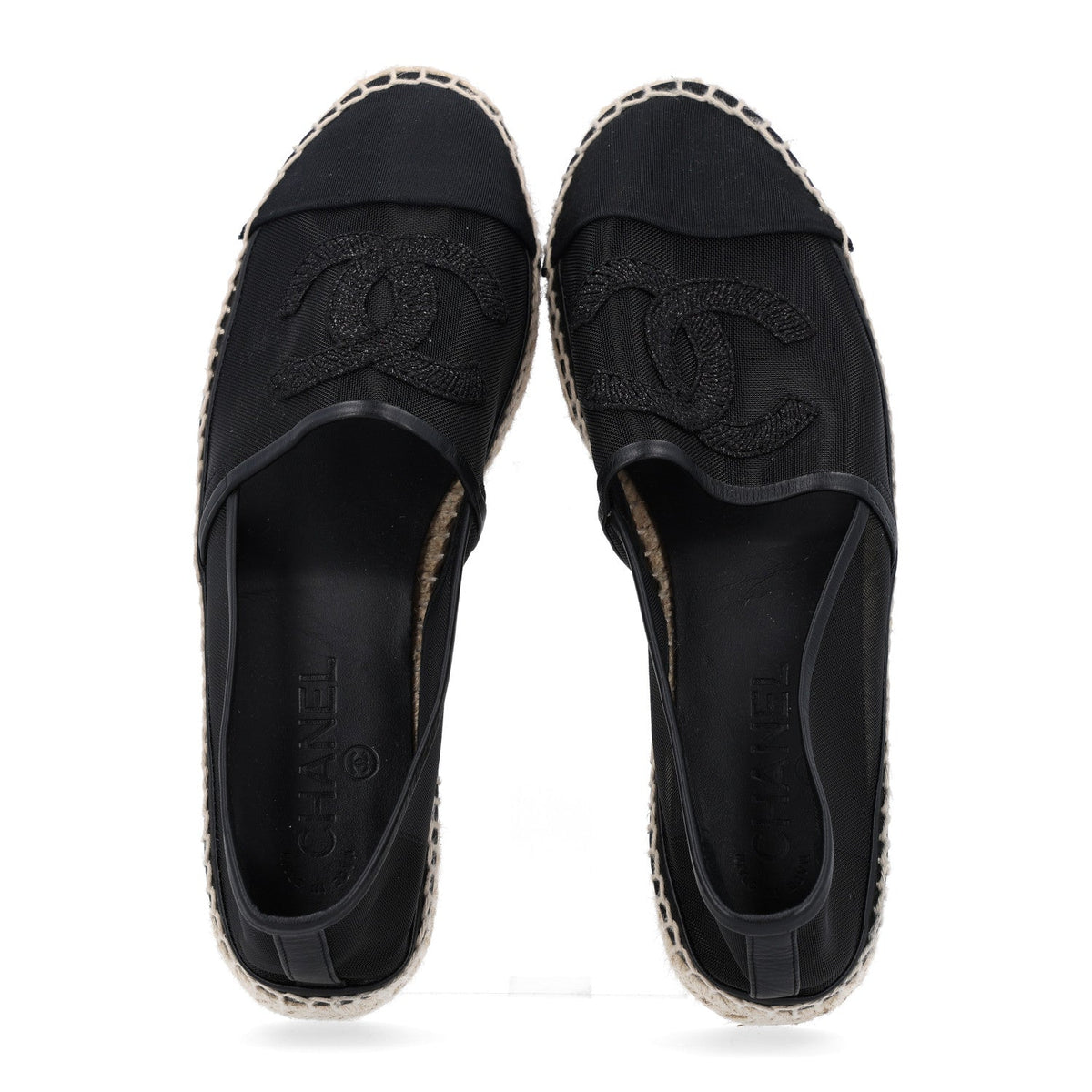 Chanel Mesh Grosgrain Women's CC Espadrilles 40 Black