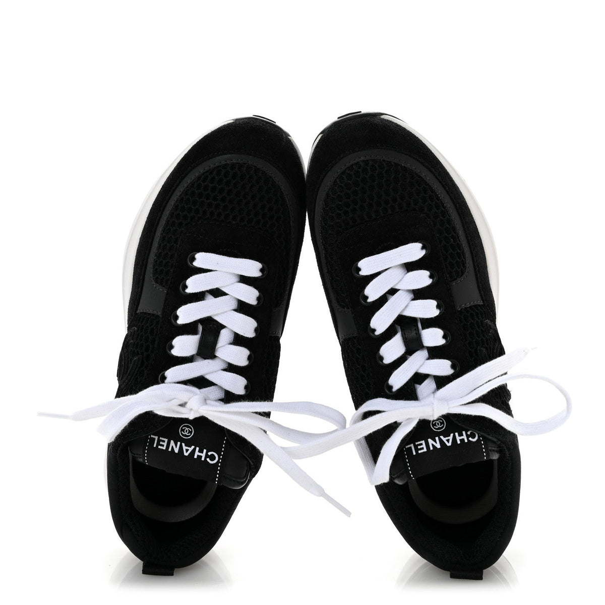Chanel Calfskin Mesh Lycra Suede Women's Logo Sneakers 36 Black