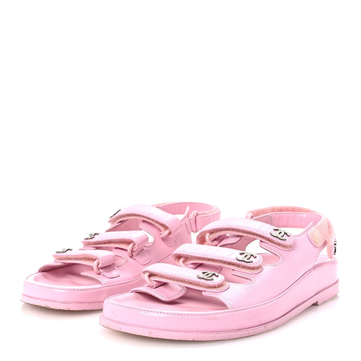 Chanel Lambskin Crystal Women's CC Dad Sandals 35.5 Light Pink