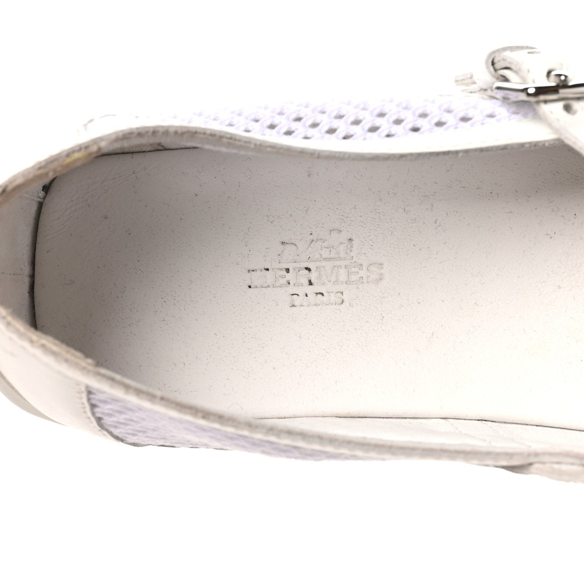 Hermes Crochet Knit Calfskin Women's Kichu Ballet Flats 39 White