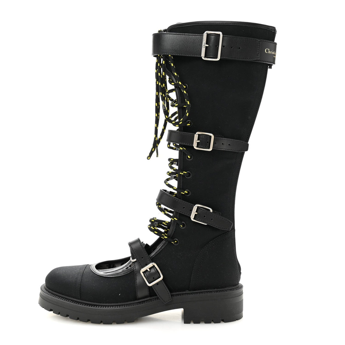 Christian Dior Technical Fabric Women's Dioranger Lace Up High Boots 39.5 Black