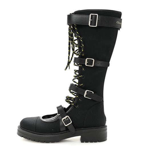 Christian Dior Technical Fabric Women's Dioranger Lace Up High Boots 39.5 Black