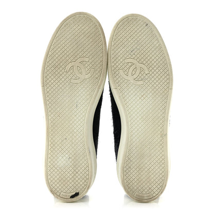 Chanel Tweed Suede Women's CC Low Top Sneakers 40.5 Navy
