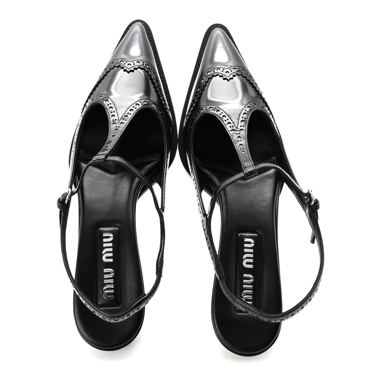 Miu Miu Calfskin Women's Brogue Slingback Pumps 39 Black
