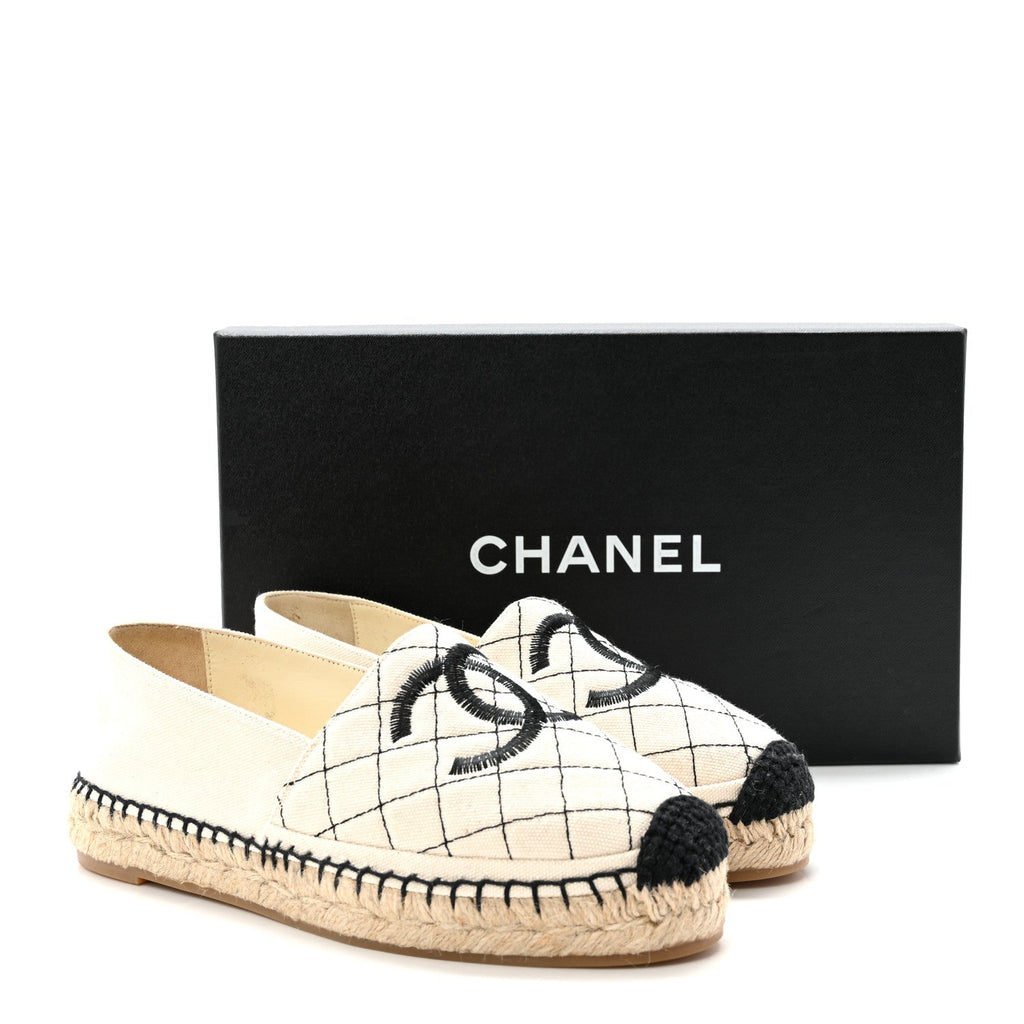 Chanel Fabric Women's Biarritz CC Espadrilles 36 Beige Black