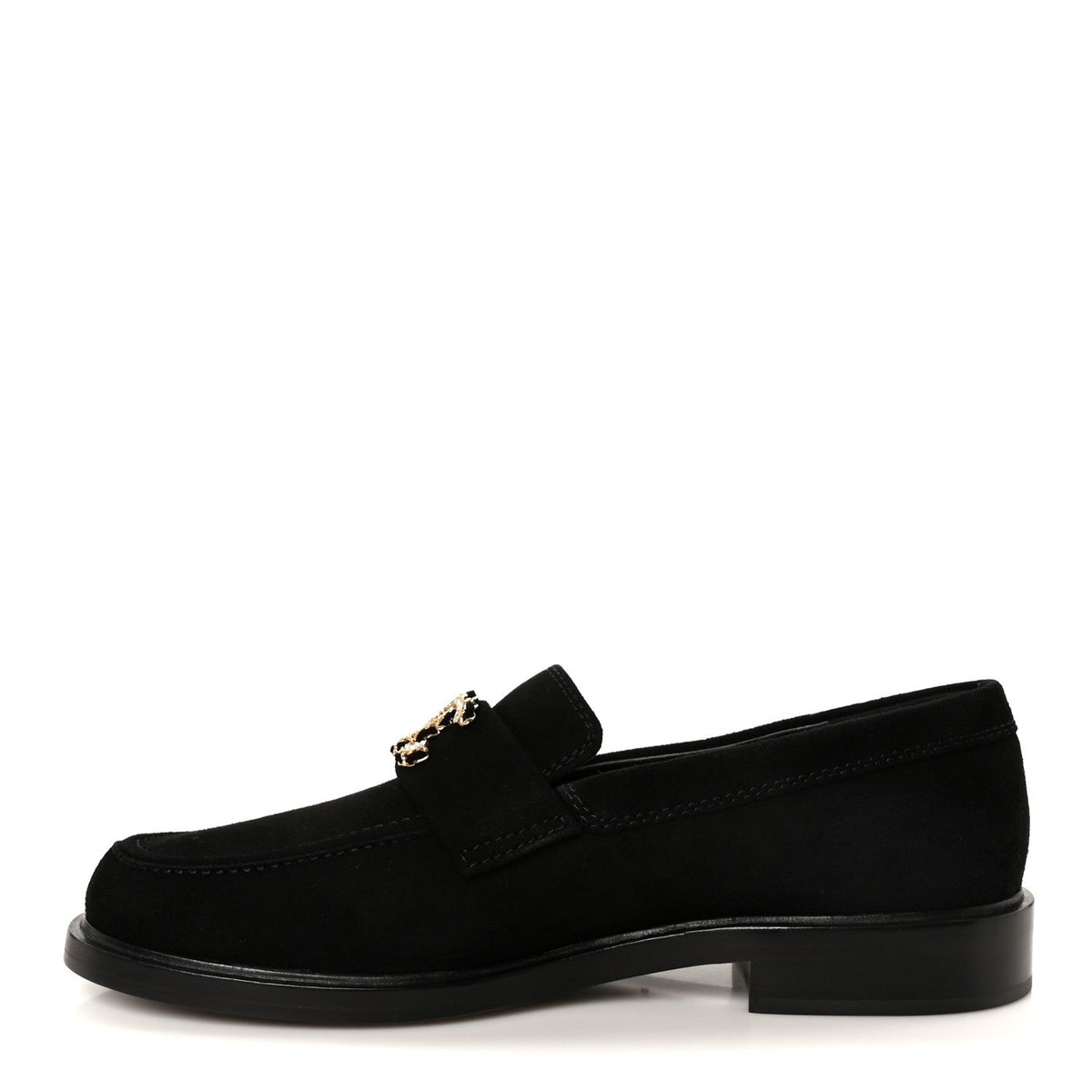 Suede Kidskin Crystal CC Loafers Black