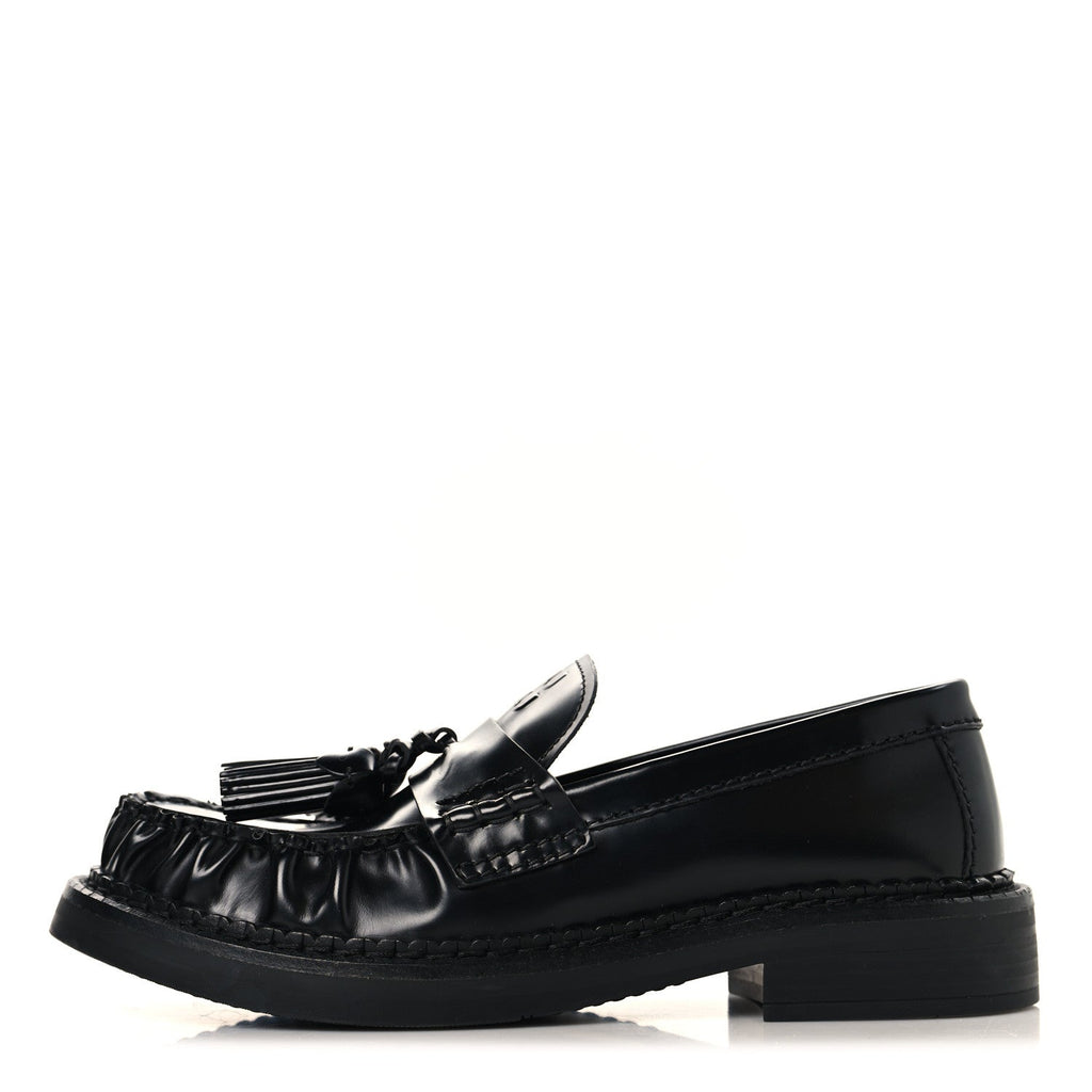 Miu Miu Spazzolato Calfskin Women's Tassel Loafers 36.5 Black