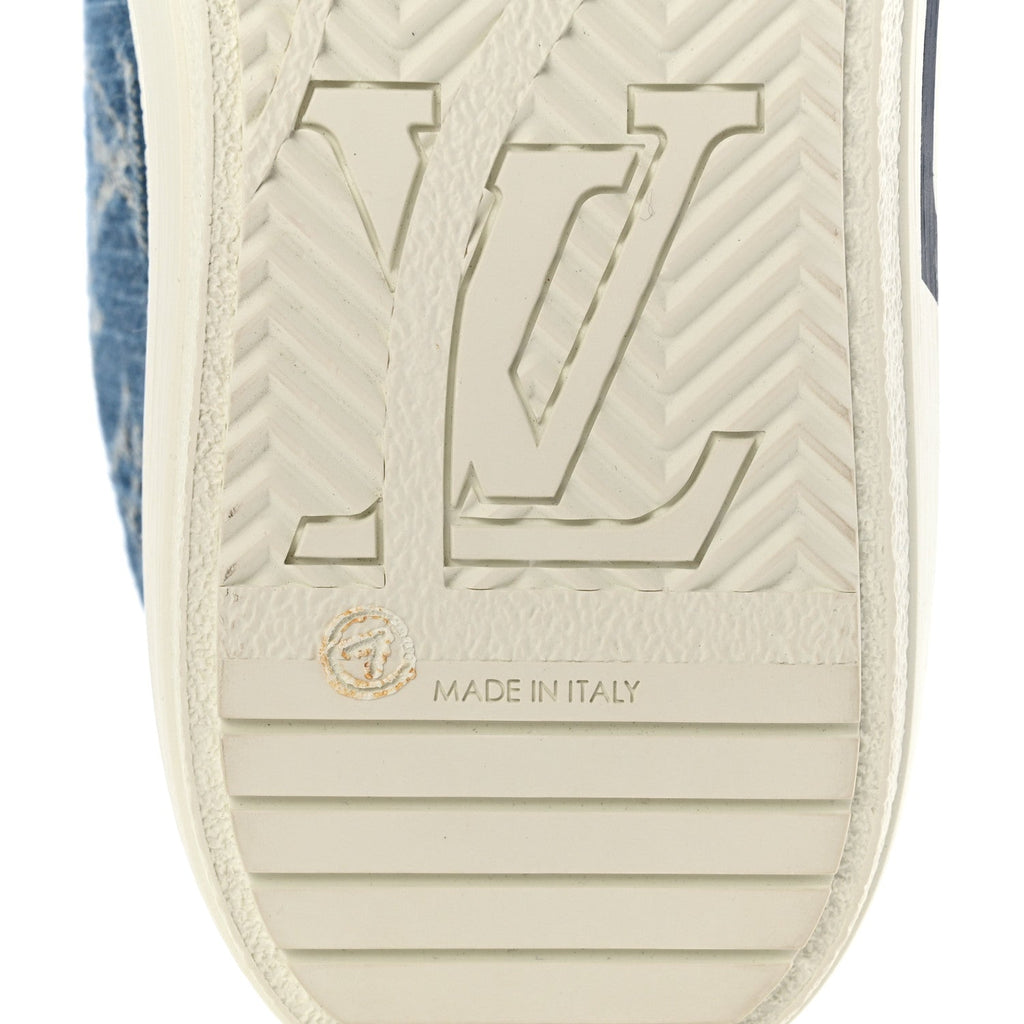 Louis Vuitton Calfskin Monogram Denim Women's Charlie Sneakers 40 White Blue