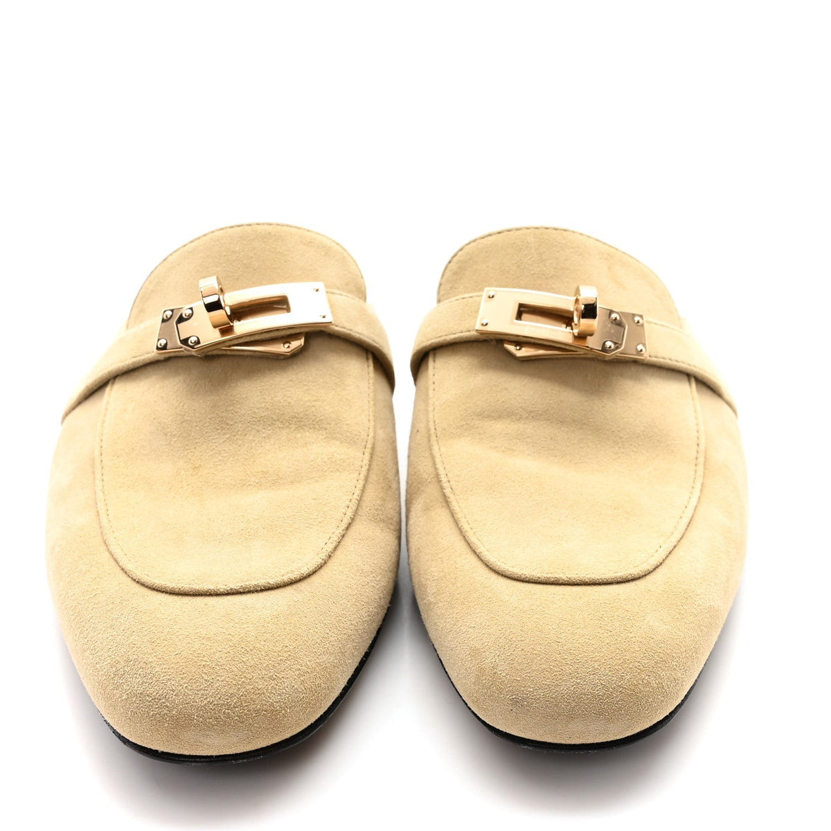 Hermes Suede Goatskin Women's Oz Mules 37 Beige Sable
