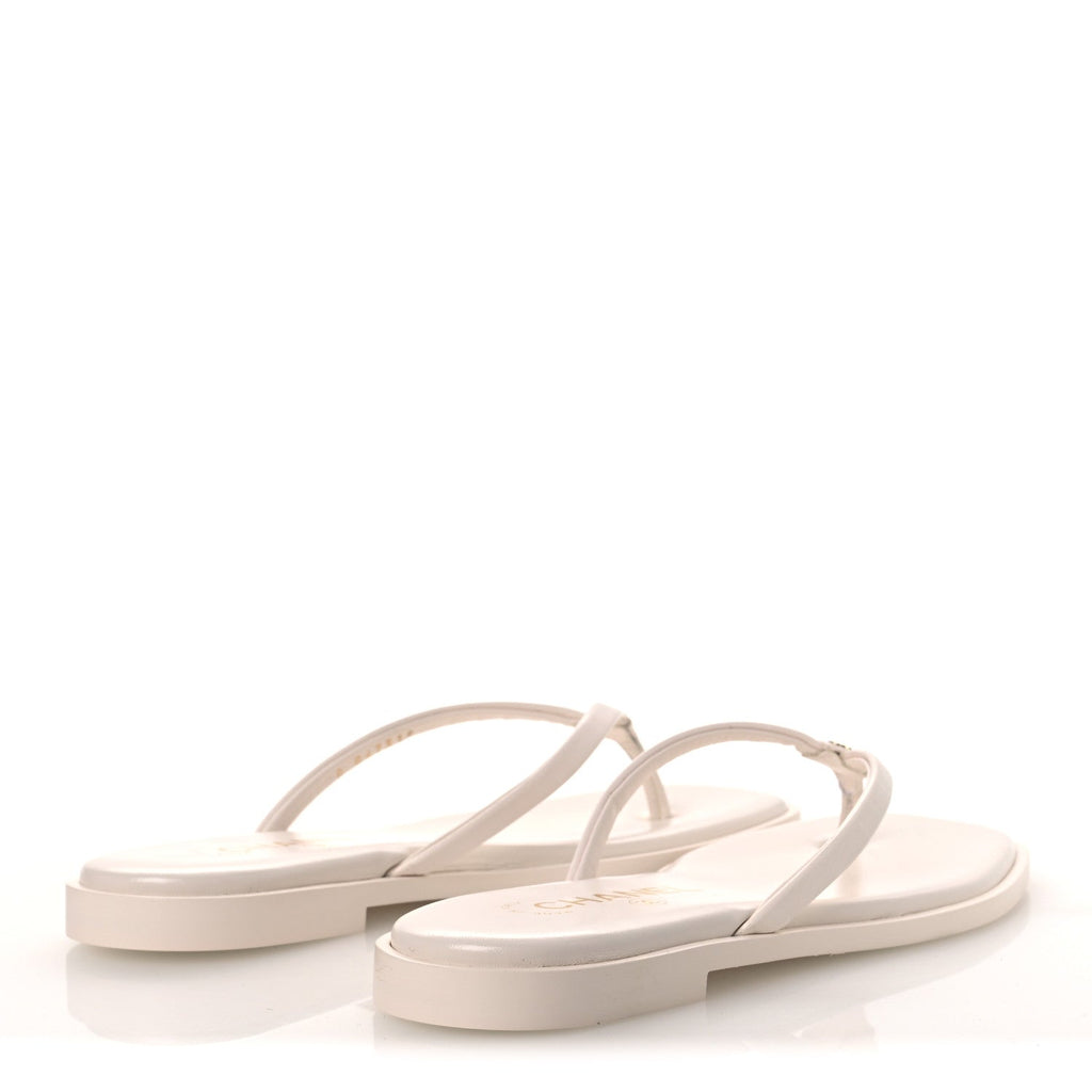 Chanel Goatskin CC Times Square Women's Thong Sandals White