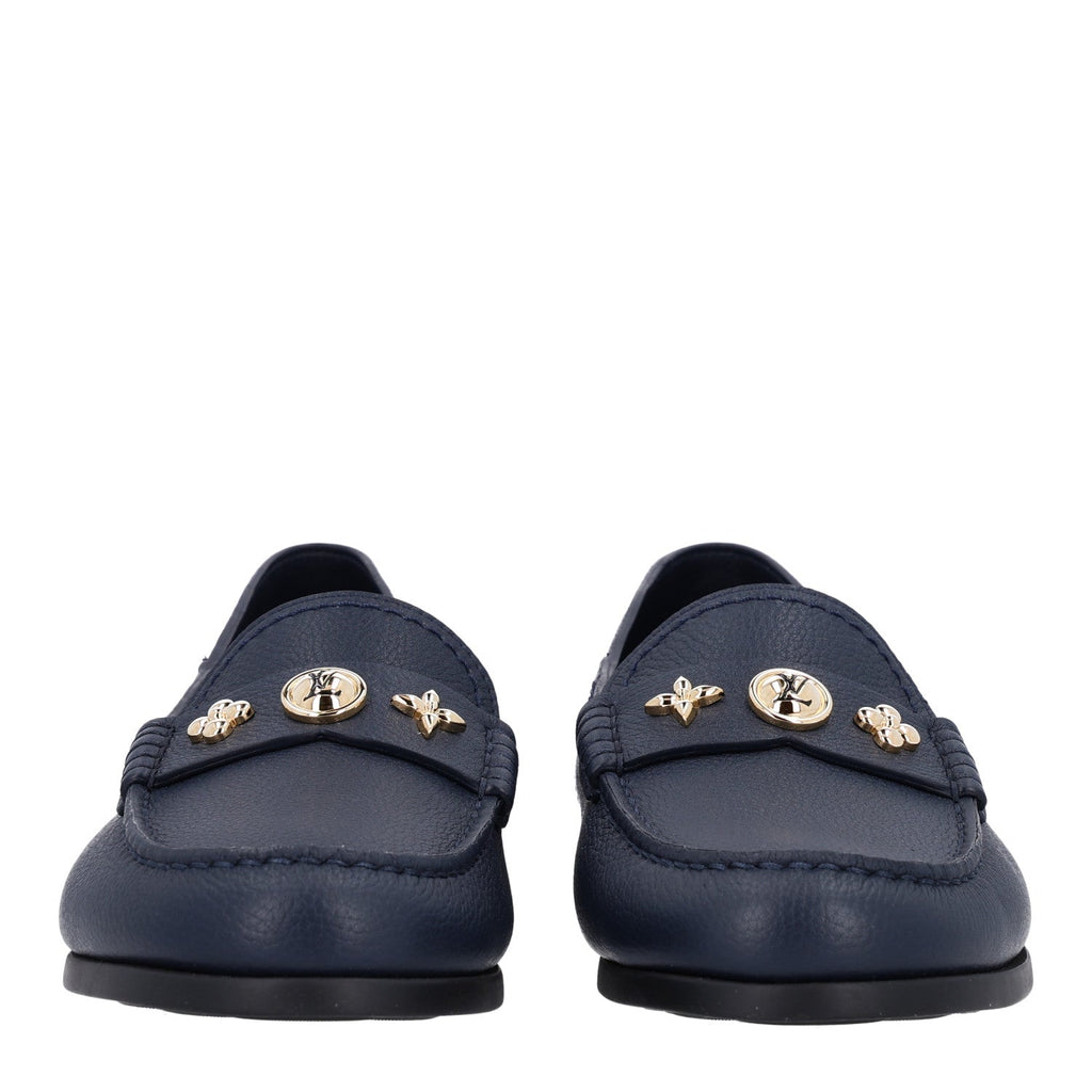 Louis Vuitton Grained Calfskin Women's Ivy Loafers 40.5 Navy Blue