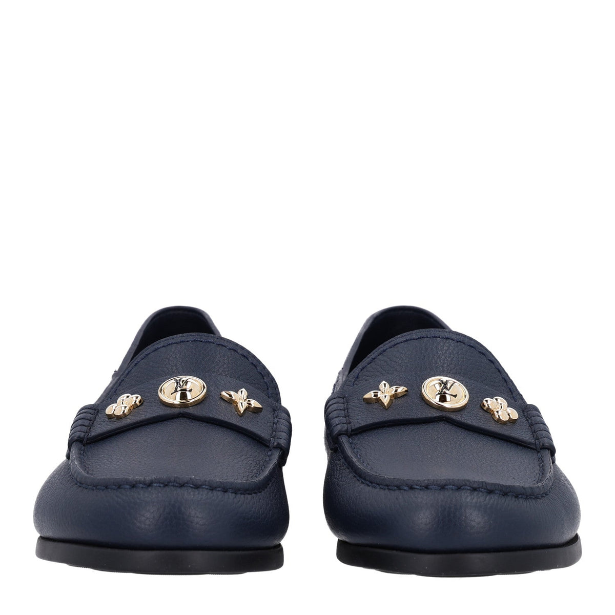 Louis Vuitton Grained Calfskin Women's Ivy Loafers 40.5 Navy Blue
