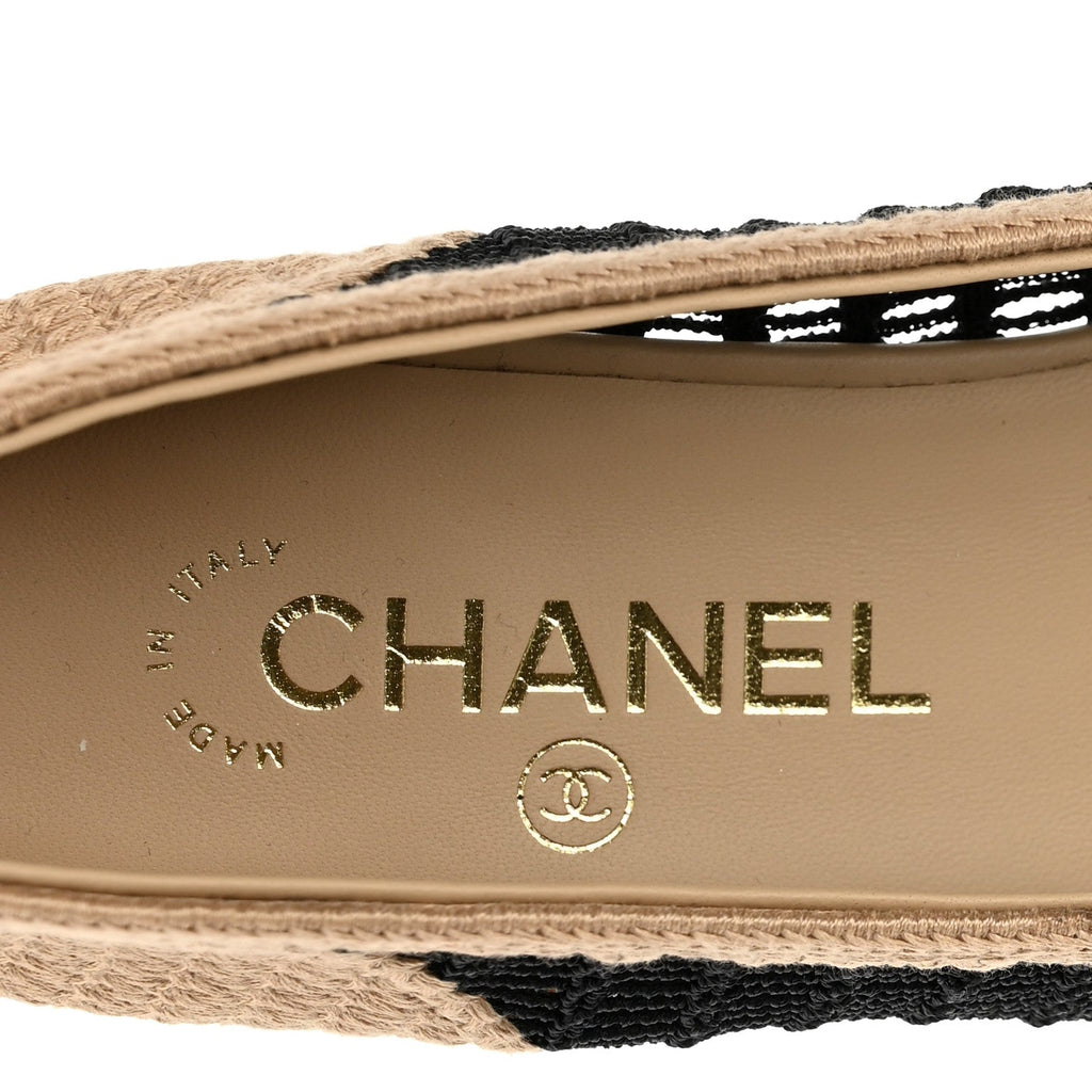 Chanel Raffia Cap Toe Women's Ballerina Flats Black Beige