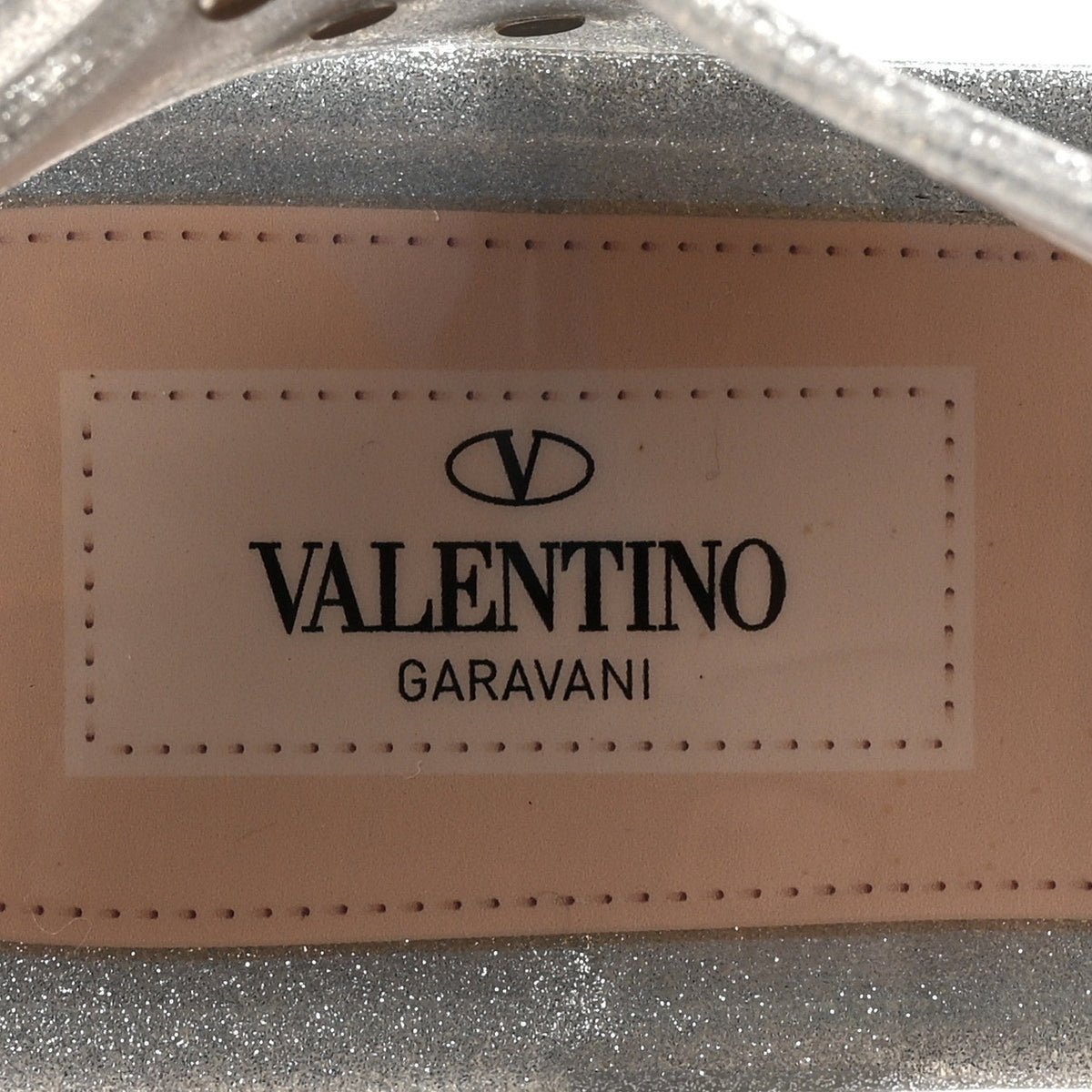 Valentino Garavani PVC Jelly Women's Glitter Rockstud Caged Flat Thong Sandals 36 Silver