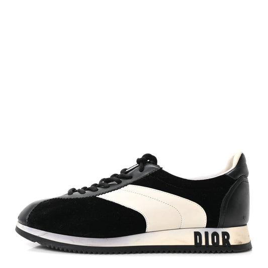 Christian Dior Velvet Calfskin Women's Diorun Sneakers 37.5 Black Off White