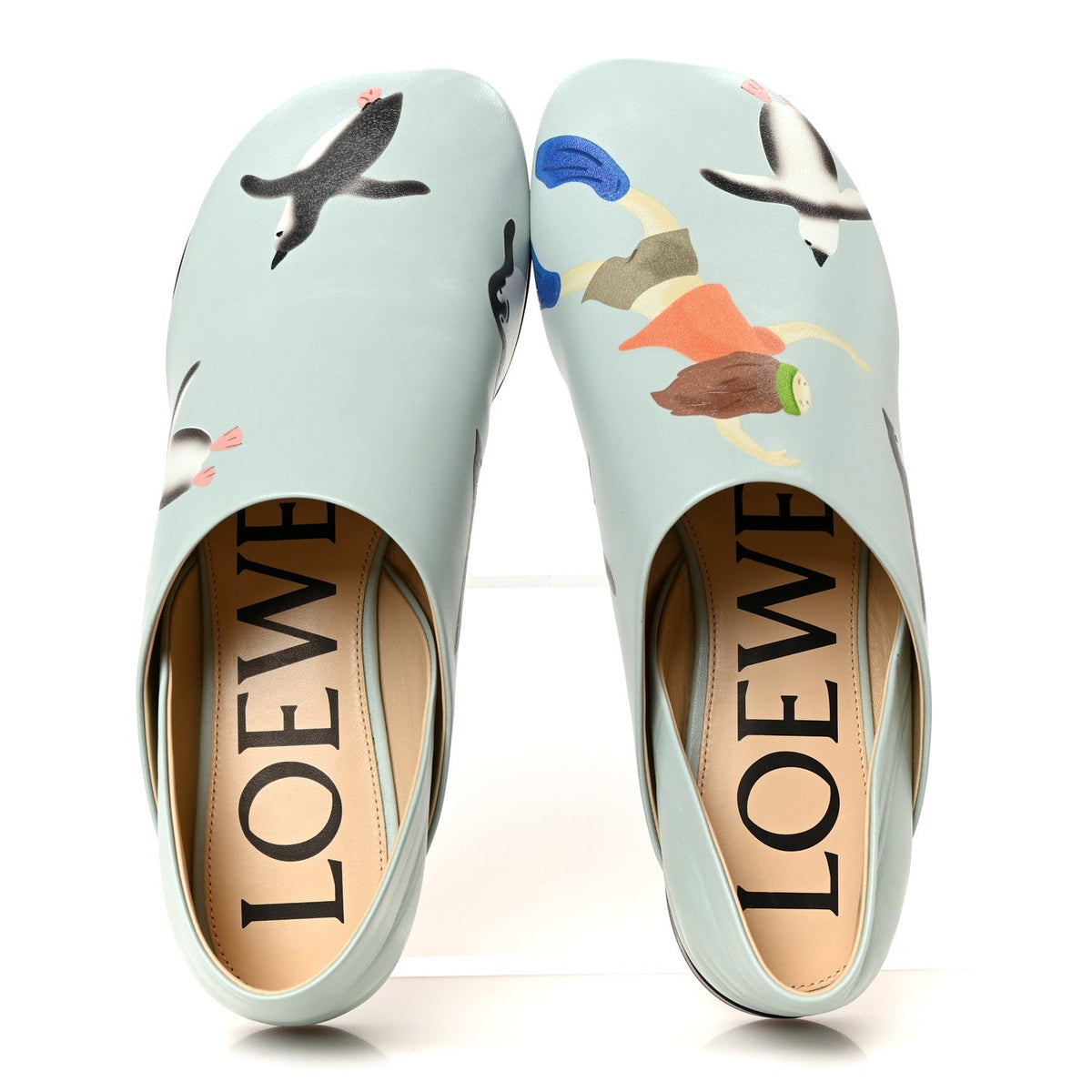 Loewe Goatskin Women's Suna Fujita Penguin Toy Slippers 36 Blue Iceberg