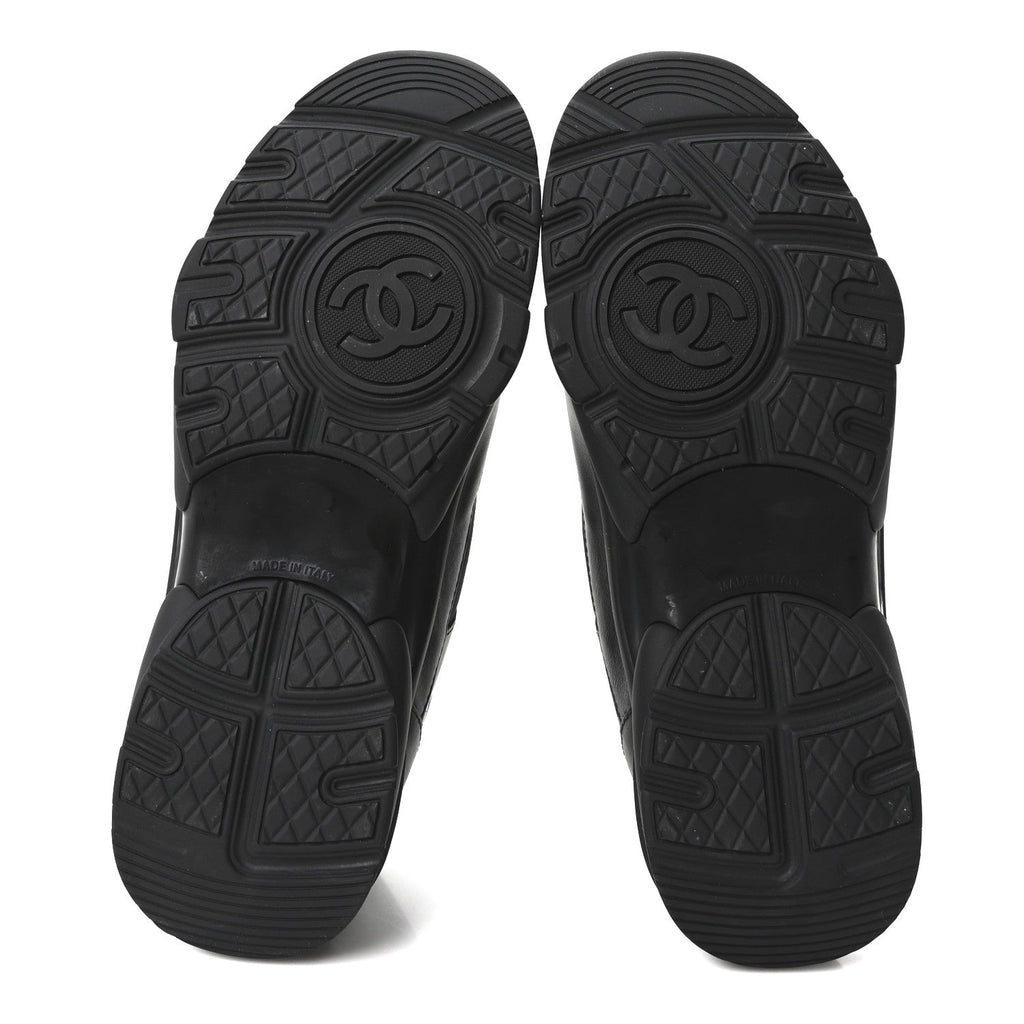 Chanel Lambskin Fabric Women's CC Uniform Sneakers 38.5 Black