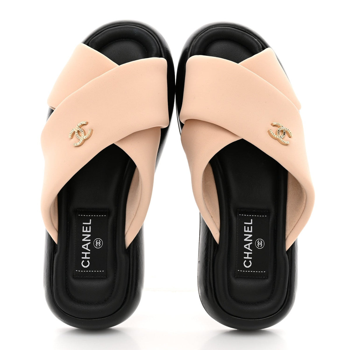 Chanel Fabric Women's CC Mules Sandals 36 Light Beige