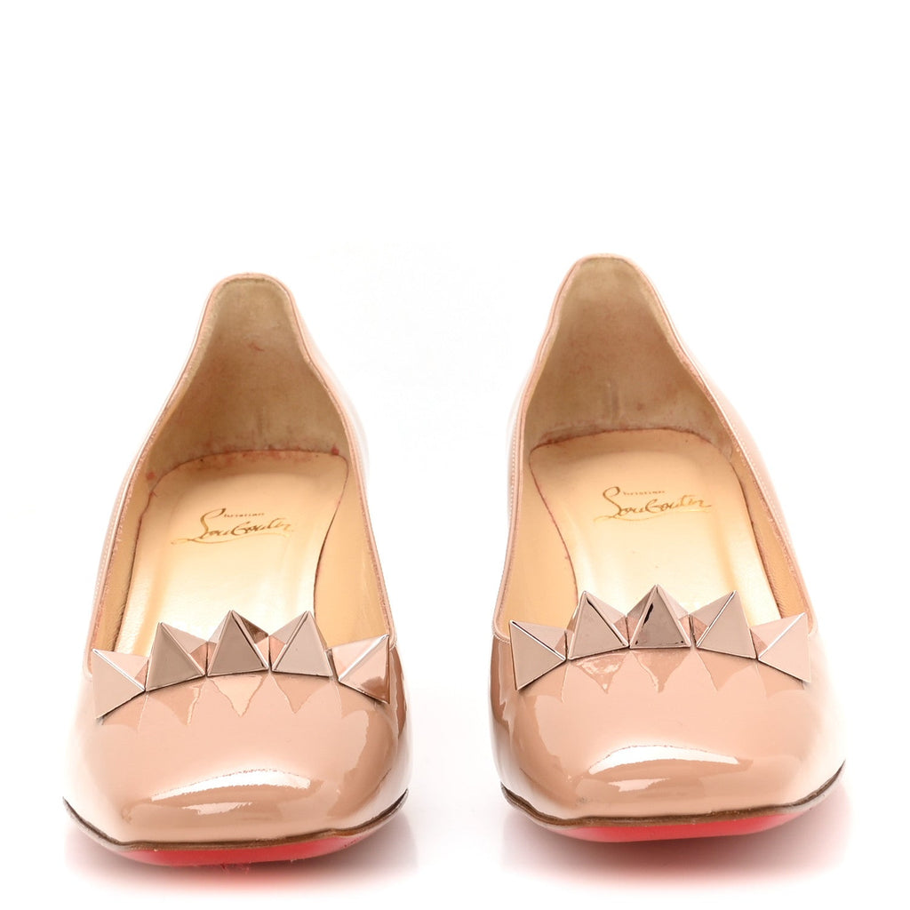 Christian Louboutin Patent Women's Pyramidam 45 Pumps 40 Nude