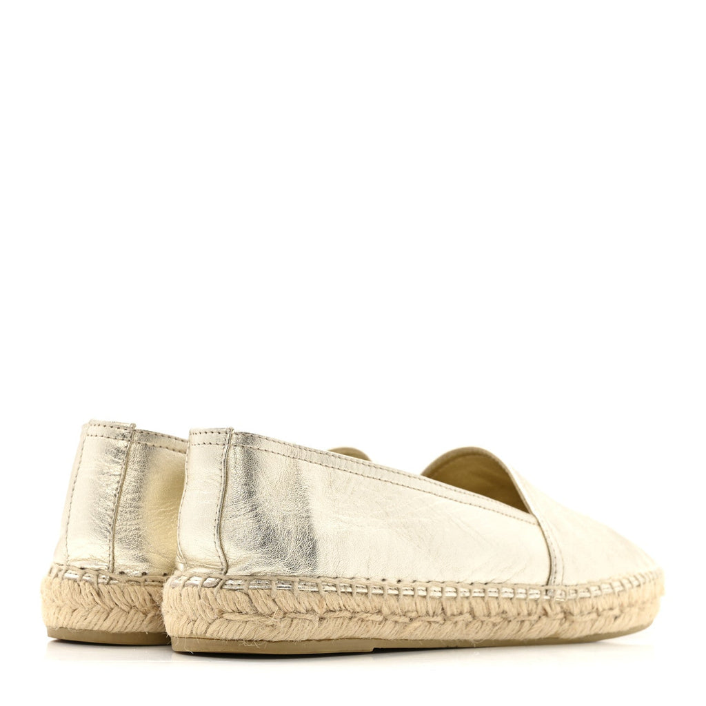Saint Laurent Metallic Lambskin Women's Monogram Espadrilles 38 Platino